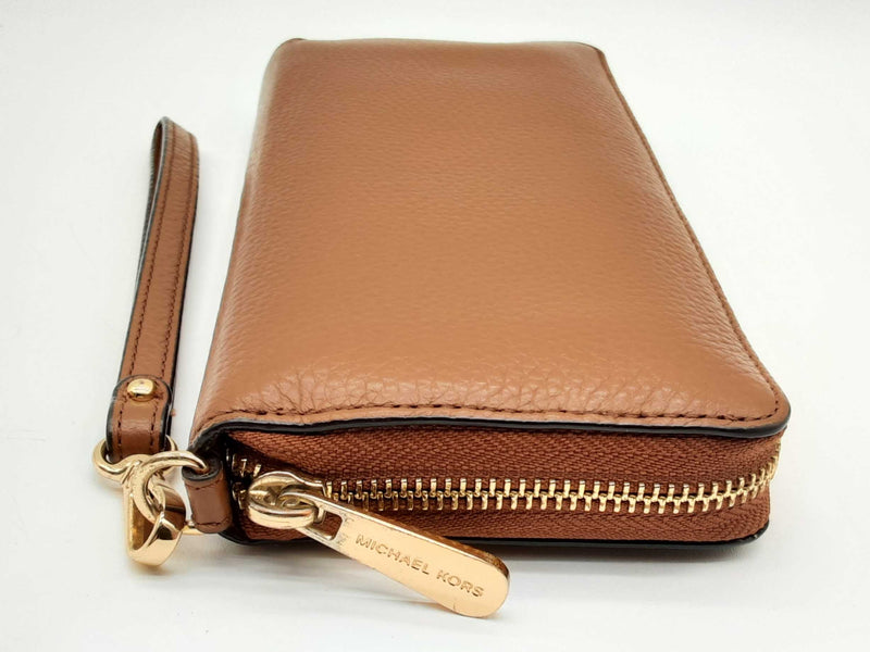 Michael Kors Jet Set Travel Continental Brown Leather Zipper Wallet Do0924oxde