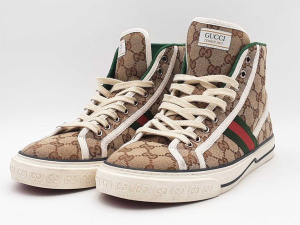 Gucci 77 Monogram High Tops Beige Size 9.5 Aa0725lzxsa