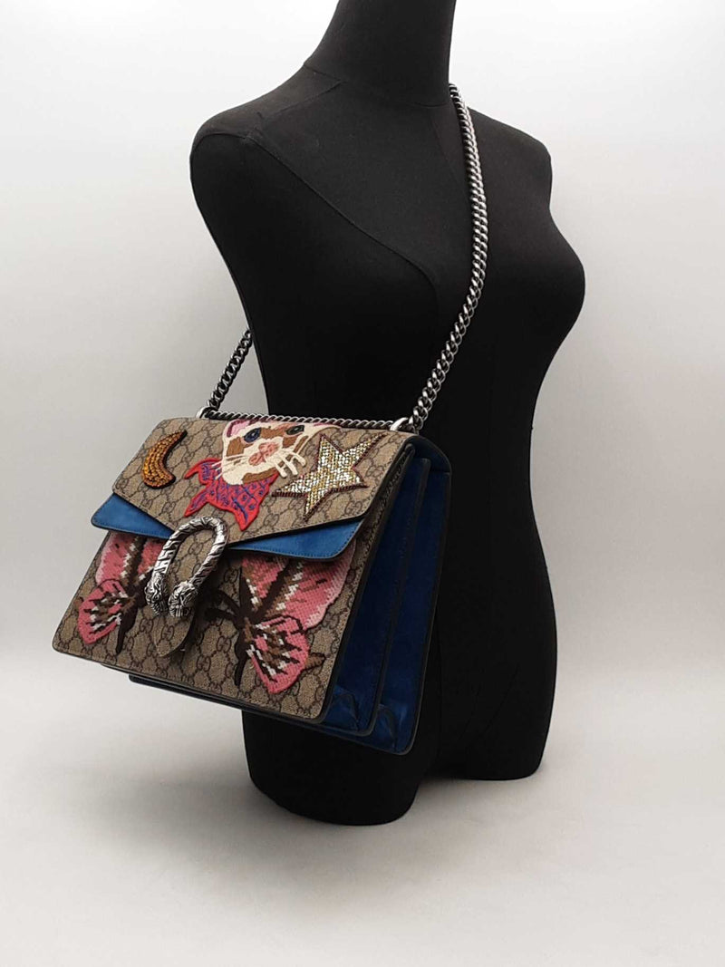 Gucci Gg Supreme Embroidered Dyonysus Cat Multi-color Handbag Aa0525ixzsa