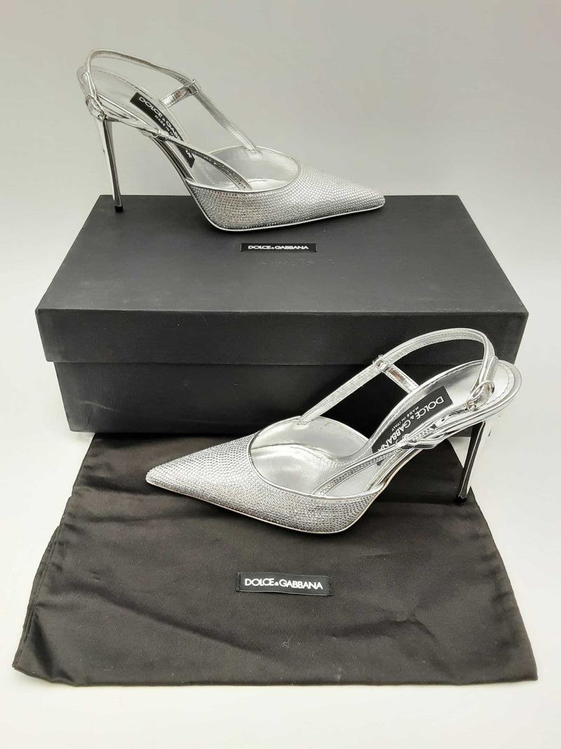 Dolce & Gabbana Silver Rhinestone Slingback Heels Size Eu 38 Fw1124lixsa