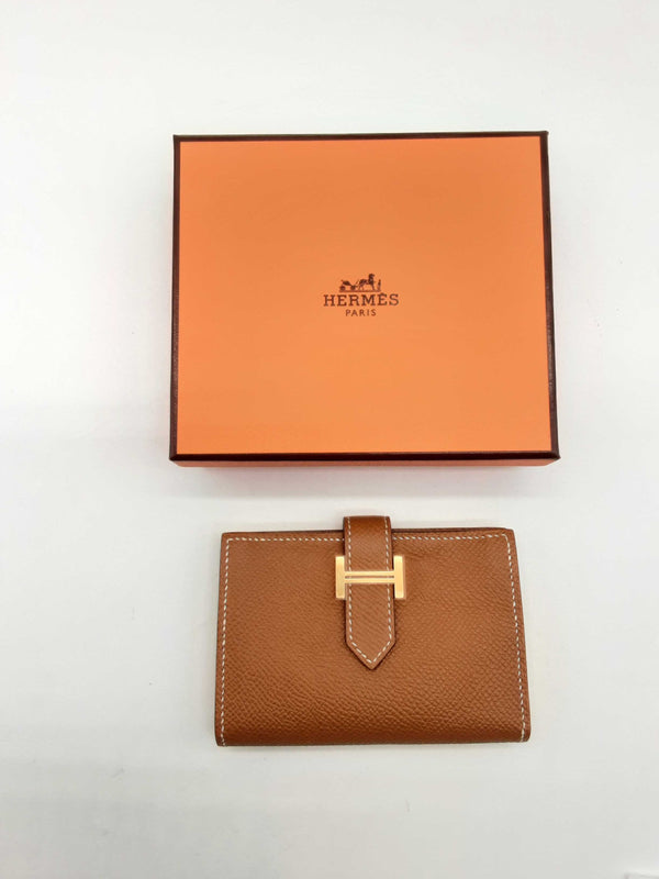 Hermes Gold Brown Epsom Leather Gold Hardware Card Holder Wallet Do0623lrxzde