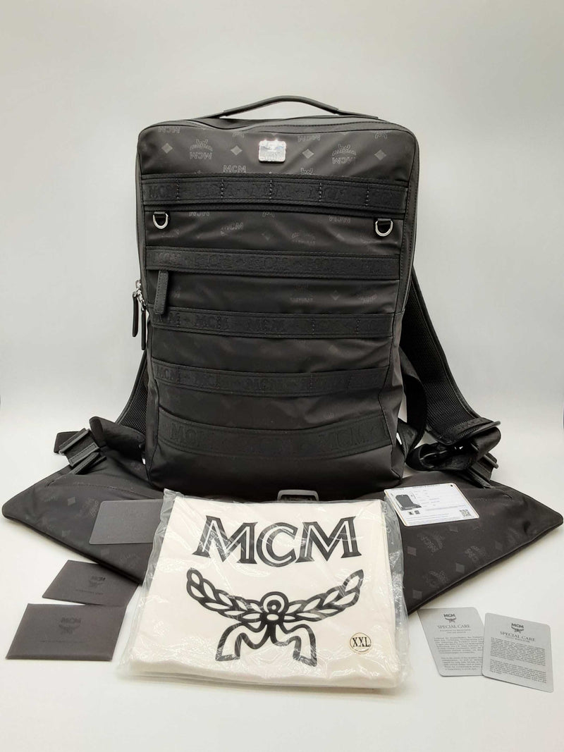 Mcm Resnick Black Nylon Logo Backpack Do1224lcrde