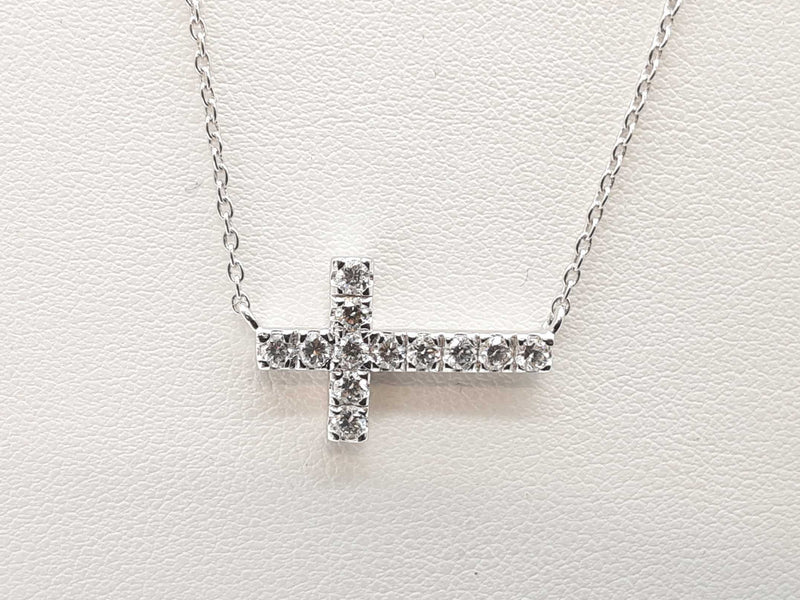 0.45 Cttw Lab Grown Diamonds 0.925 Silver 3.4g Sideways Cross Necklace 20 In Do0725ride