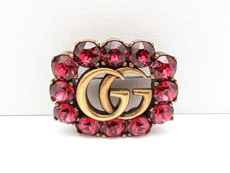 Gucci Marmont Double G Gold-tone & Red Crystal Brooch Fw1025ezdu