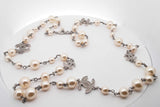 Chanel Faux Pearl Cc Logo Crystal Embellished Long Necklace 42 Inch Eb0526ixzsa