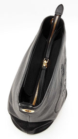 Prada Logo Hobo Bag In Black Vitello Phenix Leather & Striped Strap Fw1225ixzdu