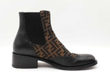 Fendi Stivaleto Boots In Black Leather & Ff Zucca Monogram Canvas Size 10 Fw0726crdu