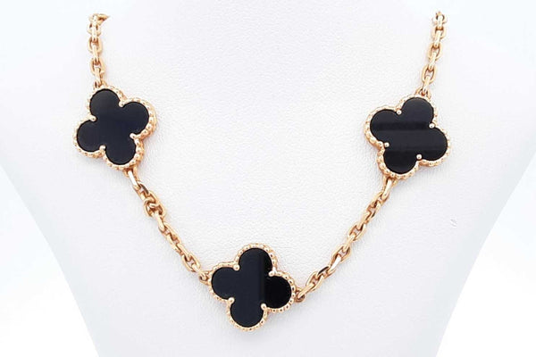Van Cleef & Arpels Alhambra Onyx 18k Yellow Gold Necklace 21.7g 16 Inch Eb0824ipzxmia