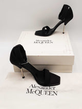 Alexander Mcqueen Black Satin Buckle Ankle Strap Heels Size 39.5 Eb1224lrxsa