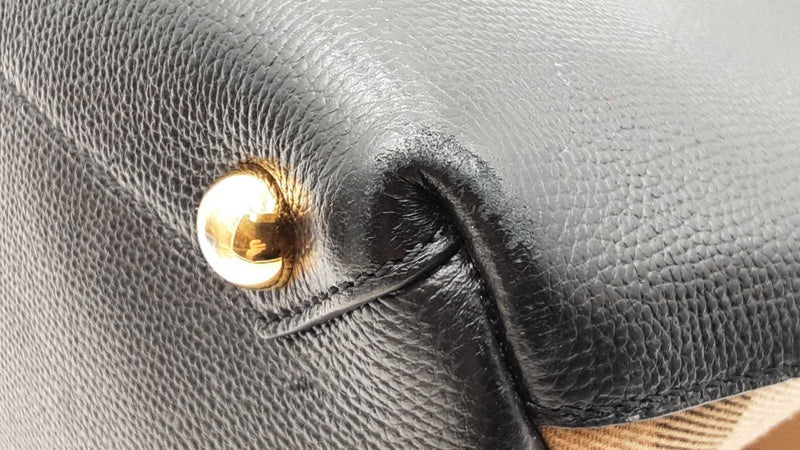 Burberry Black Leather House Check Banner Tote Bag Eb1025prxdu