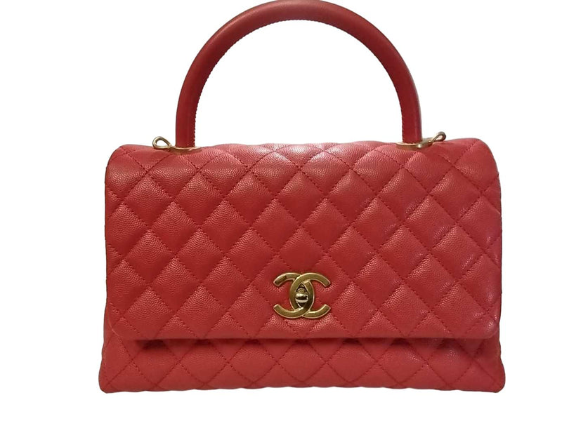 Chanel Red Caviar Large Coco Top Handle Red/ Handbag Jg0807rzxzmia