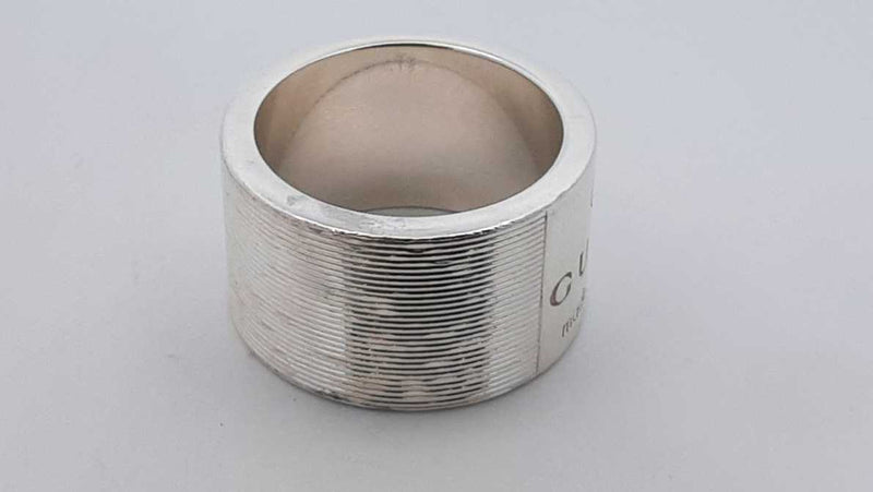 Gucci Trademark Sterling Silver Band Ring 13.7 Grams Size 6 Eb1125rxdu