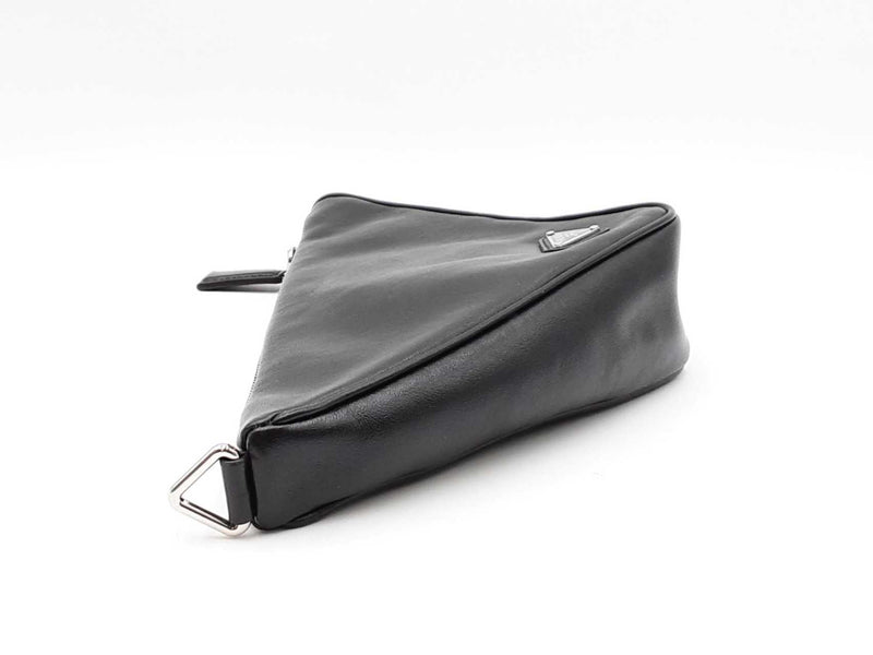 Prada Triangle Embossed Logo Black Leather Clutch Fw0225rzxdu