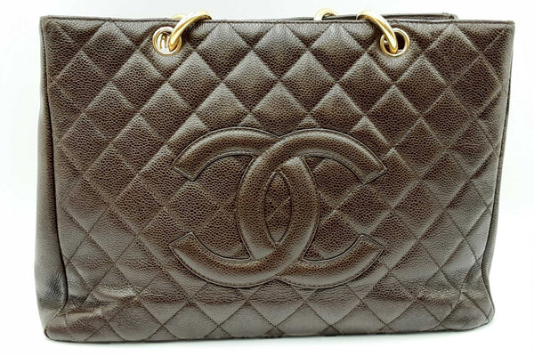 Chanel Quilted Grand Shopping Tote Bag In Chocolate Brown Leather Eb0924lxxzdu