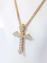 0.91 Cttw Diamond & 14k Gold Cross Pendant With 18 Inch Chain 3.4g Fw0426rixdu