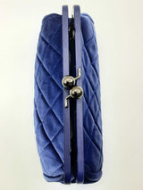 Chanel Kiss Lock Blue Velvet Quilted Clutch Crossbody Bag Do0924lexzde