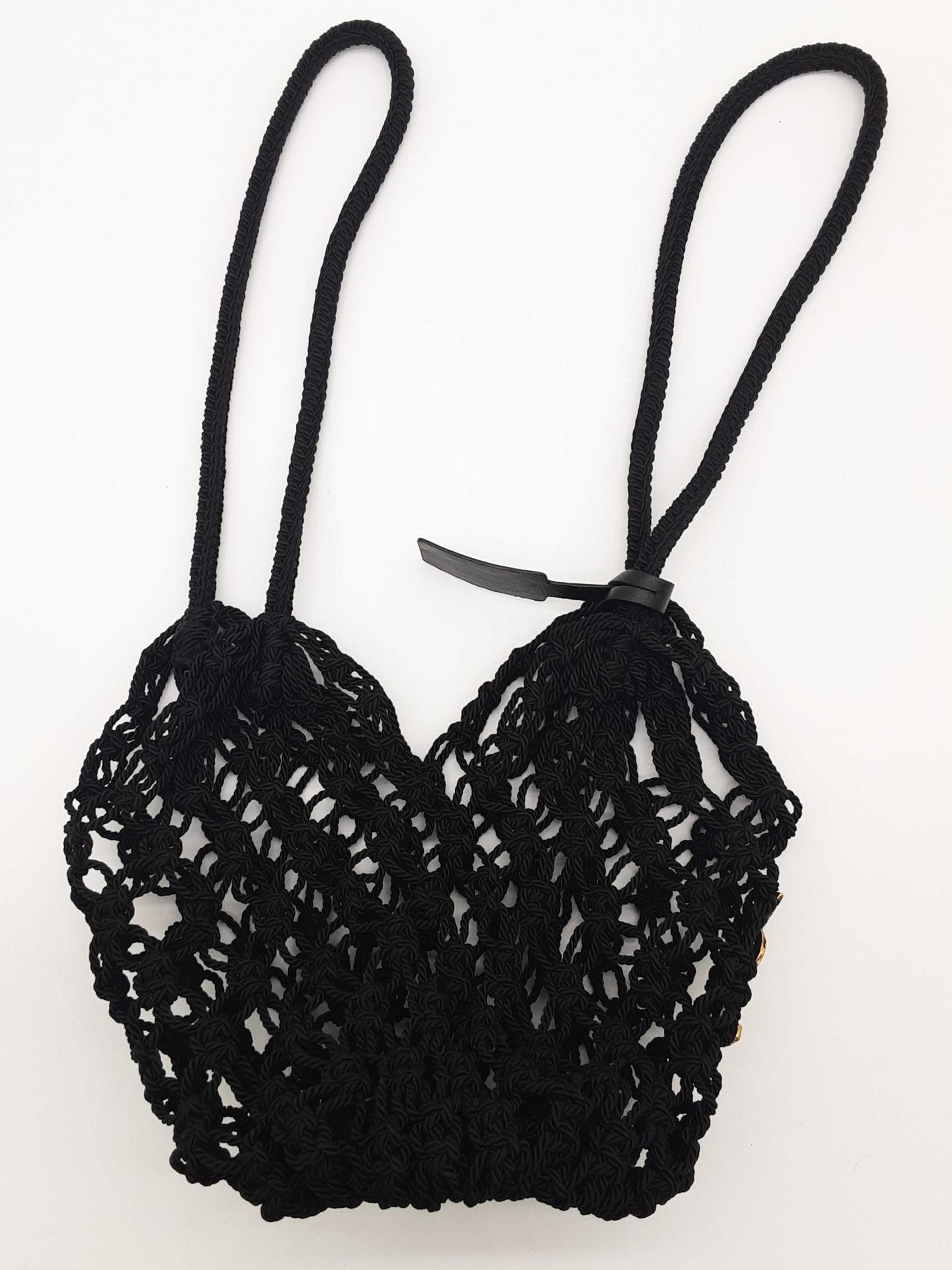 Saint Laurent Ysl Small Black Crochet Shopper Shoulder Tote Bag