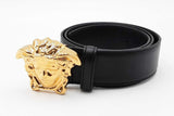 Versace Black Leather Belt With Gold Tone Medusa Buckle Eb1224lrxdu