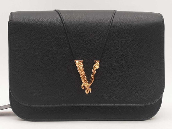 Versace Virtus Leather Black Handbag Aa0525wxzsa