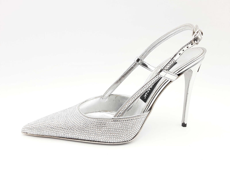 Dolce & Gabbana Silver Rhinestone Slingback Heels Size Eu 38 Fw1124lixsa