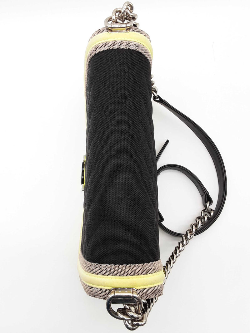 Chanel Fluo Boy Bag Black Neon Yellow Quilted Canvas Shoulder Bag Do0525oxzxde