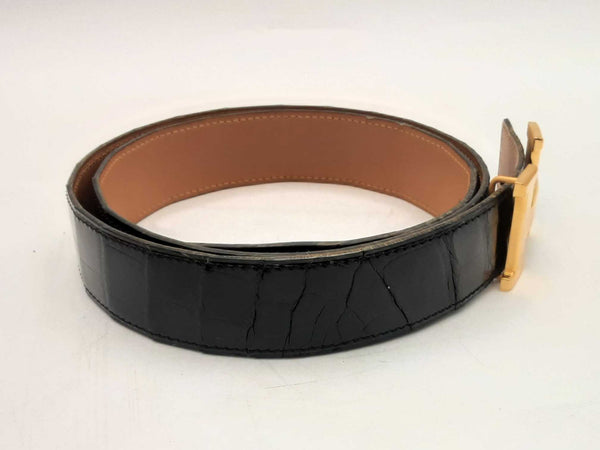Hermes Gold H Buckle Nialus Croc Belt Size 90eu Sd0825lrzxsa