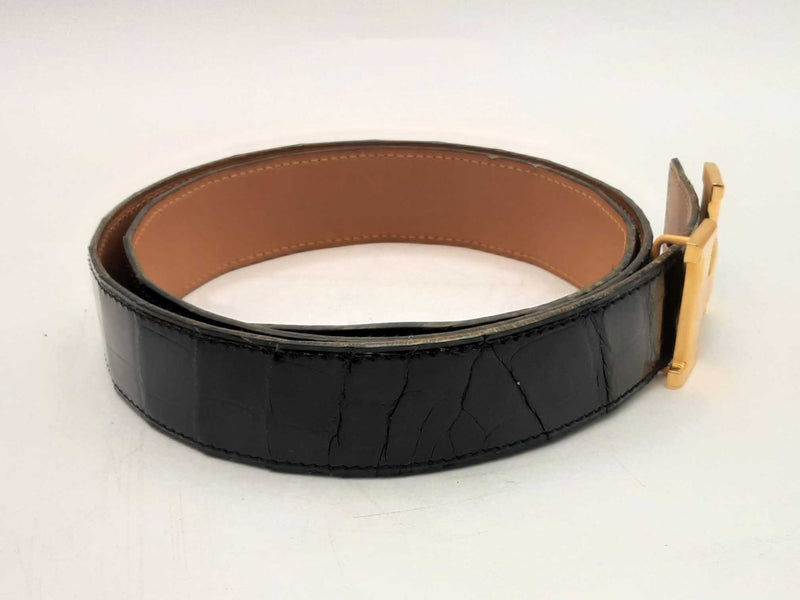 Hermes Gold H Buckle Nialus Croc Belt Size 90eu Sd0825lrzxsa
