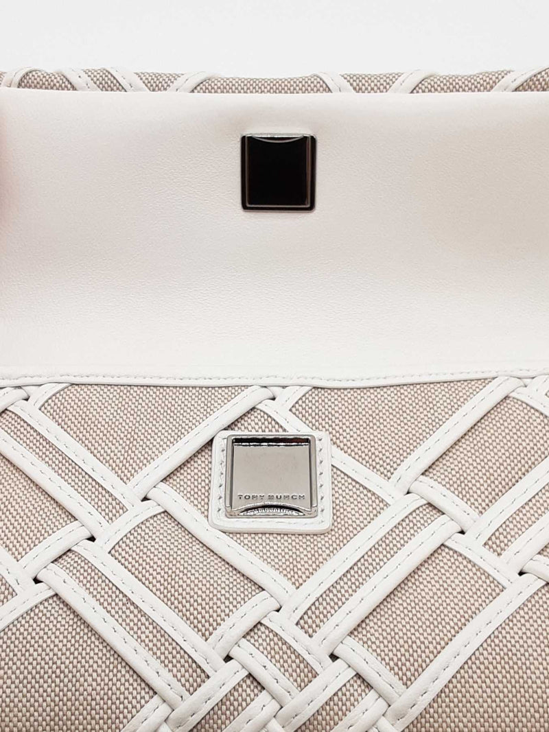 Tory Burch Kira Woven Canvas Mini Natural/blanc Flap Bag Sd1025lzxde