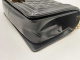 Chanel Medium Boy Bag Black Patent Leather Handbag Aa0425lzxzsa