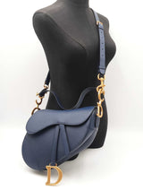 Christian Dior Saddle Bag In Deep Ocean Blue Grained Leather Fw1026llxzdu