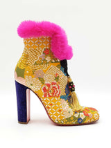 Christian Louboutin May Wong 100 Booties In Brocade & Fur Size 38 Fw0826lzxdu
