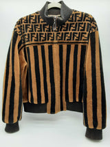 Fendi Brown Black Logo Striped Wool Nylon Bomber Jacket Size It 40 Do0225sxzde