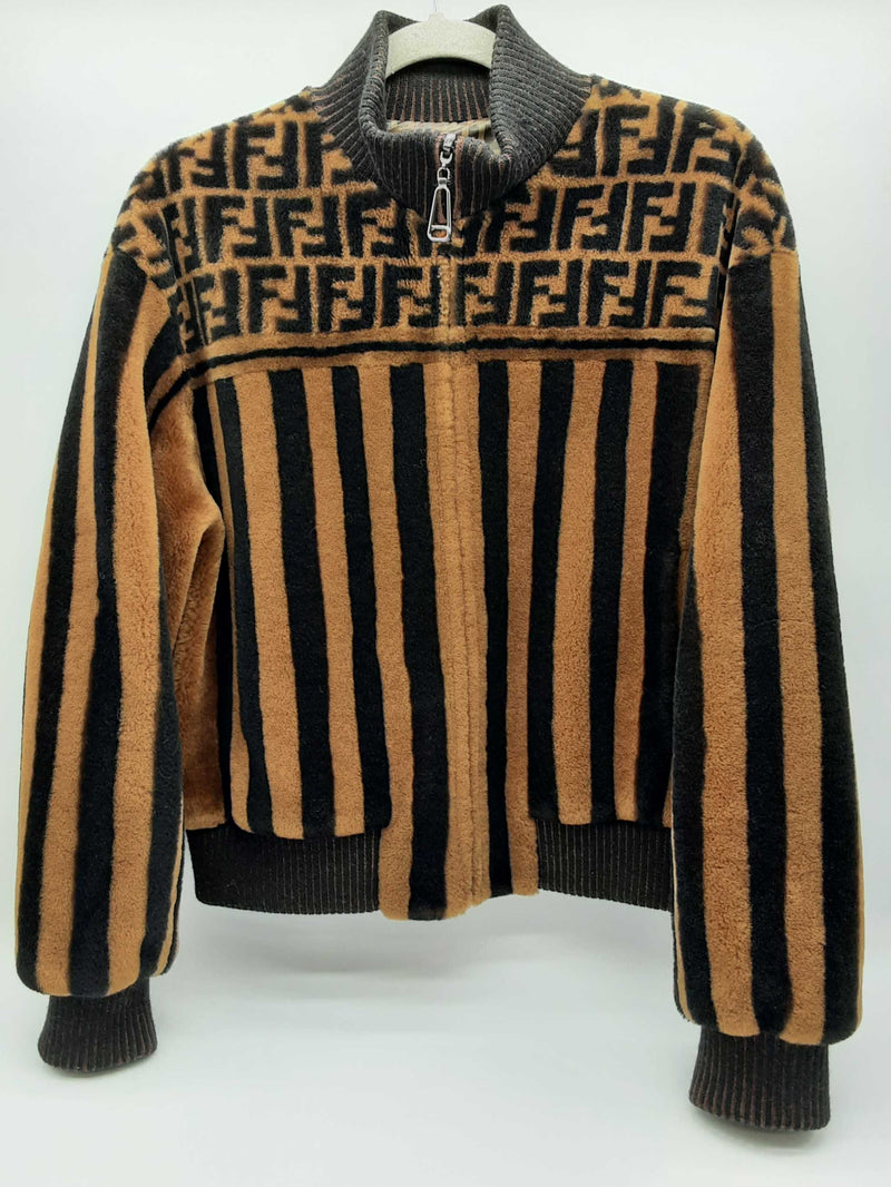 Fendi Brown Black Logo Striped Wool Nylon Bomber Jacket Size It 40 Do0225sxzde