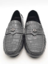 Versace Medusa Croc-effect Grey Leather Loafers Size 46 Eb0525lorsa