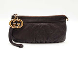 Gucci Britt Wristlet In Dark Brown Guccissima Embossed Leather Fw0826lexdu