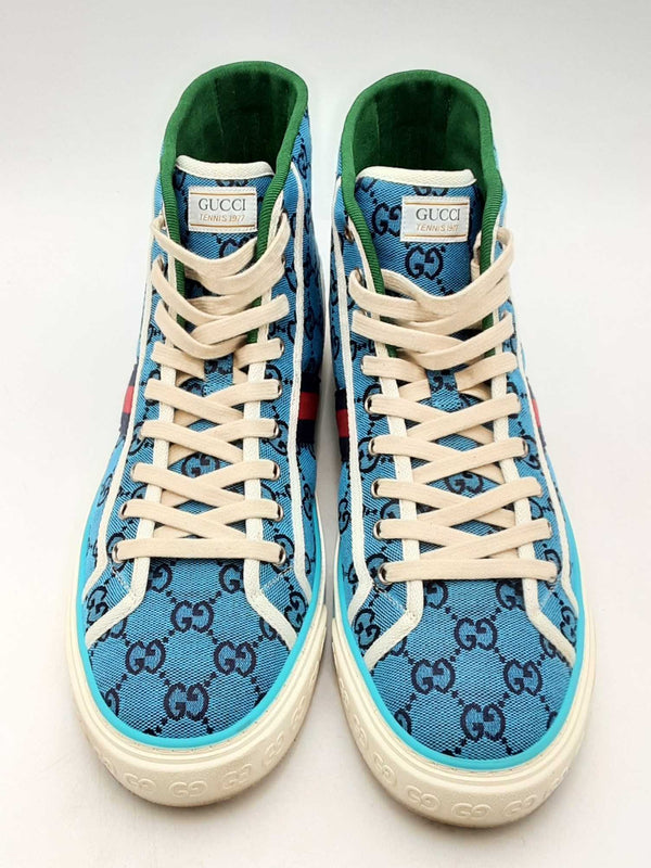 Gucci Tennis 1977 Blue Gg Canvas High Top Sneakers Size 12 Eb0125lirsa