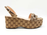 Gucci Lady Horsebit Platform Sandal In Gg Logo Canvas Size 40 Us 9.5 Fw0926ozxdu