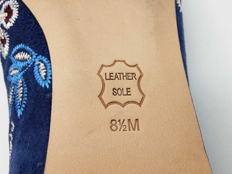 Tory Burch Trotters Estee Blue Suede Floral Embroidered Shoes Size8.5 Do0725lxde