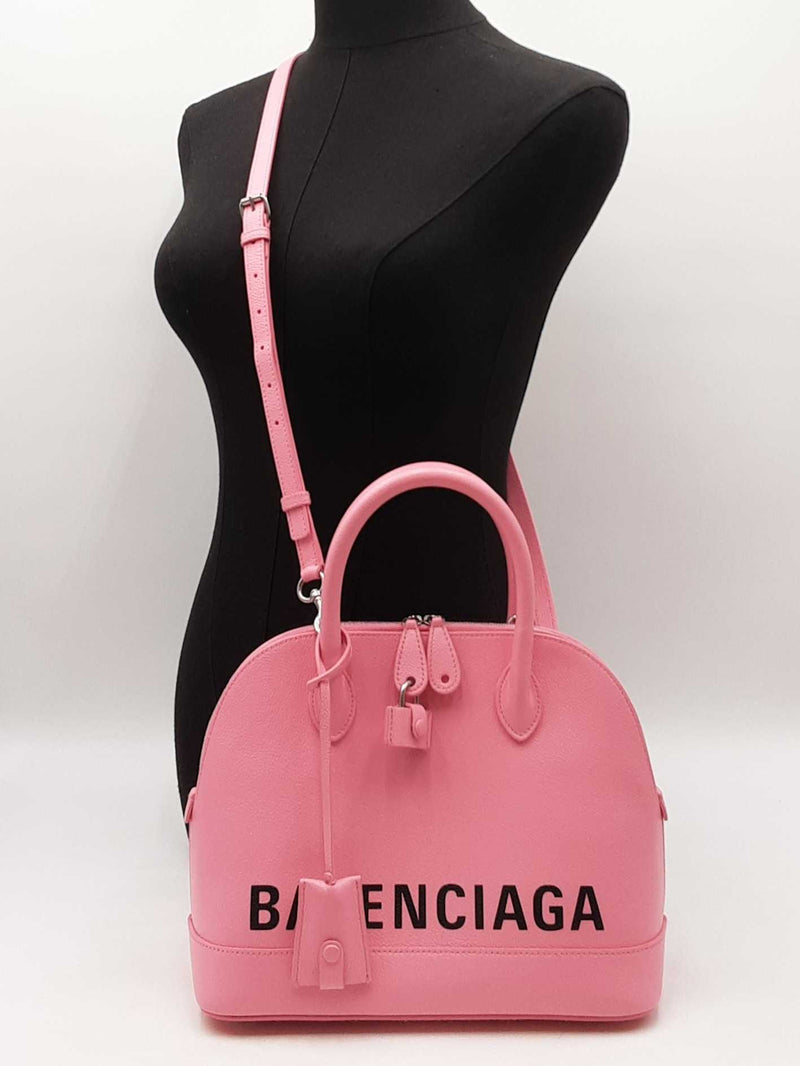 Balenciaga Small Logo Ville Top Handle Bag In Pink Grained Leather Fw0925rzxdu