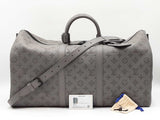 Louis Vuitton Monogram Shadow Keepall Bandoulière 50 In Anthracite Gray Leather Fw0826lzxzdu