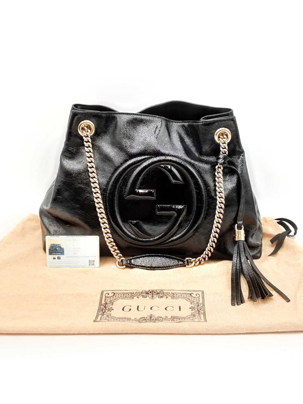 Gucci Soho Chain Shoulder Bag In Black Patent Leather Fw0225wxzdu