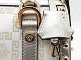 Versace Snap Out Of It Boston Bag In White Canvas & Gold Leather Fw1225oxzdu