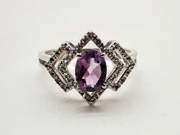 0.925 Sterling Silver 3.1g Purple White Stones Ring Size 9.25 Do1024rde