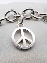 Tiffany & Co. Heart Tag & Peace Sign 925 Bracelet 36.1g 7.5 Inch Fw1026lzxdu