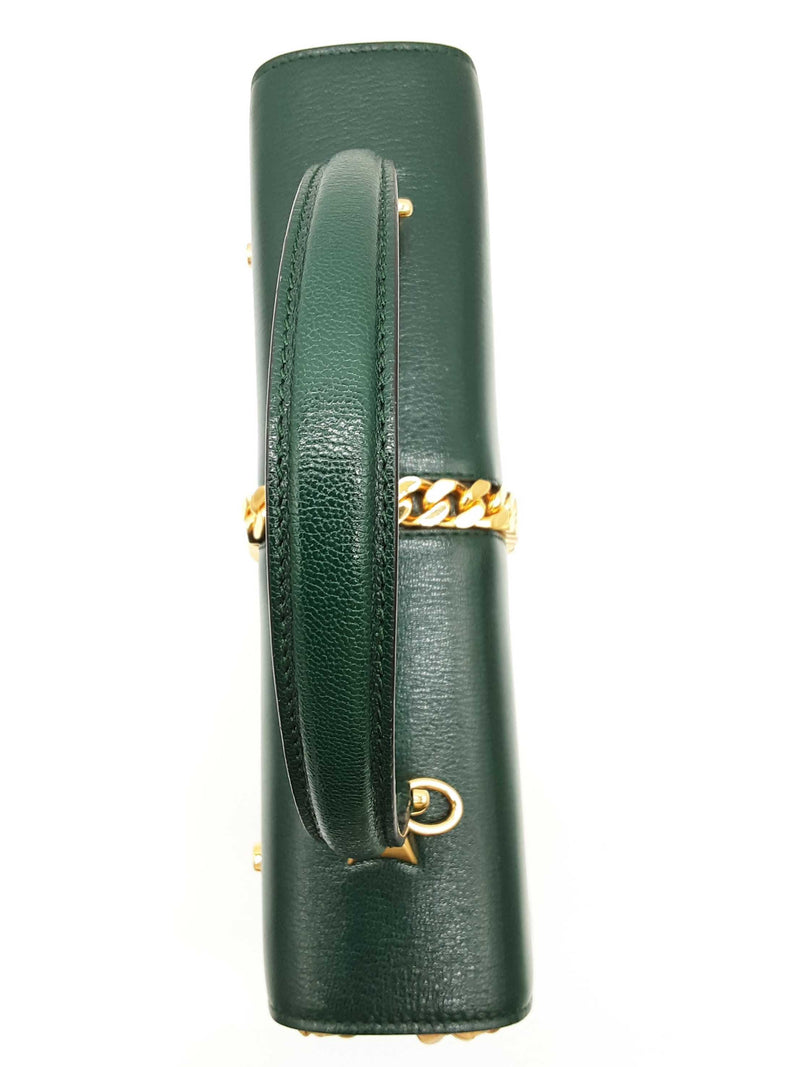 Gucci Sylvie Green Leather Tan Wicker Handbag Do0225exzde
