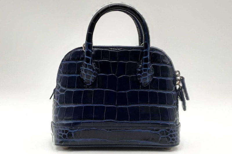 Balenciaga Ville Crocodile Embossed Blue Leather Top Handle Bag Eb0425lrxsa