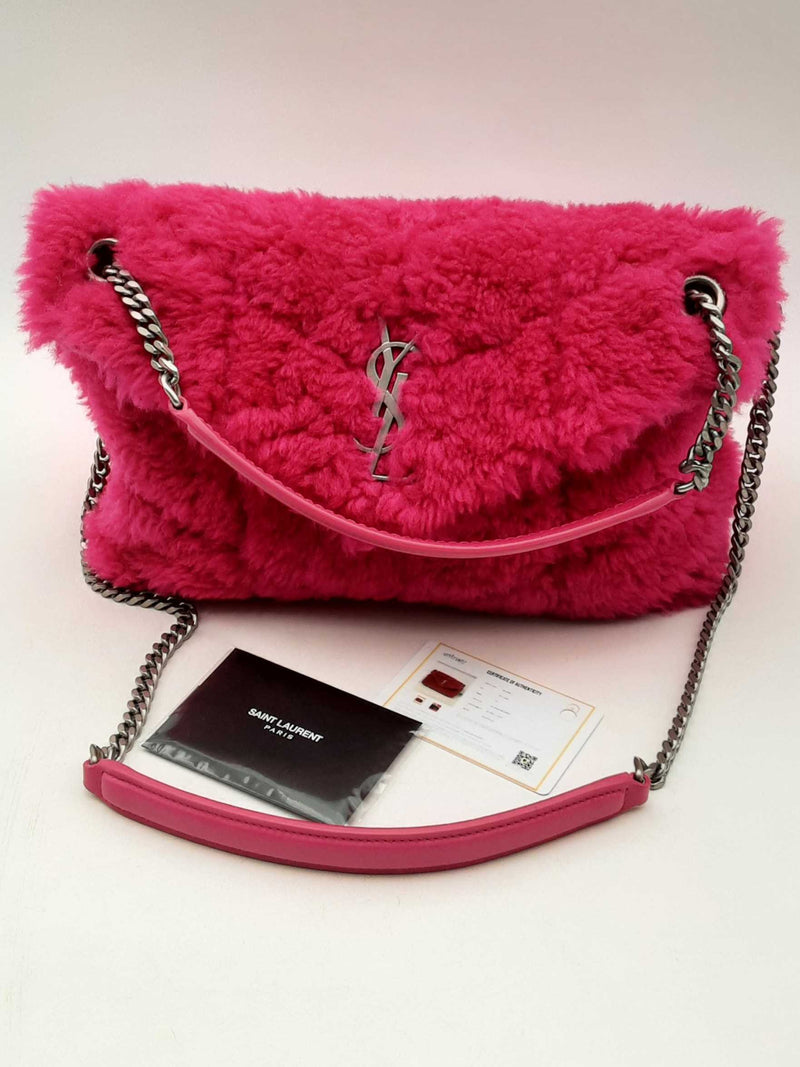 Yves Saint Laurent Loulou Ysl Fuchsia Shearling Shoulder Bag Eb1224loxzsa