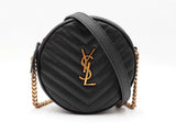 Yves Saint Laurent Round Camera Bag In Black Graine De Poudre Matelassé Leather Fw0626przdu