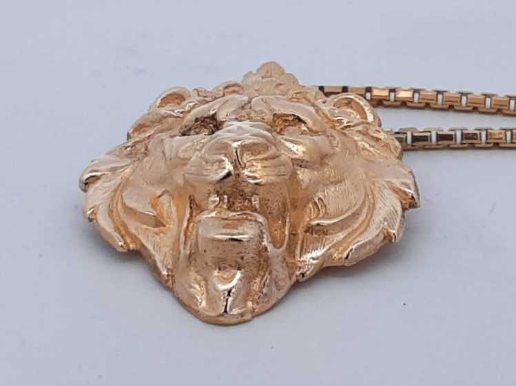 14k Yellow Gold Lion Head Pendant With Chain 16 Grams 18 Inch Eb0824rxzsa