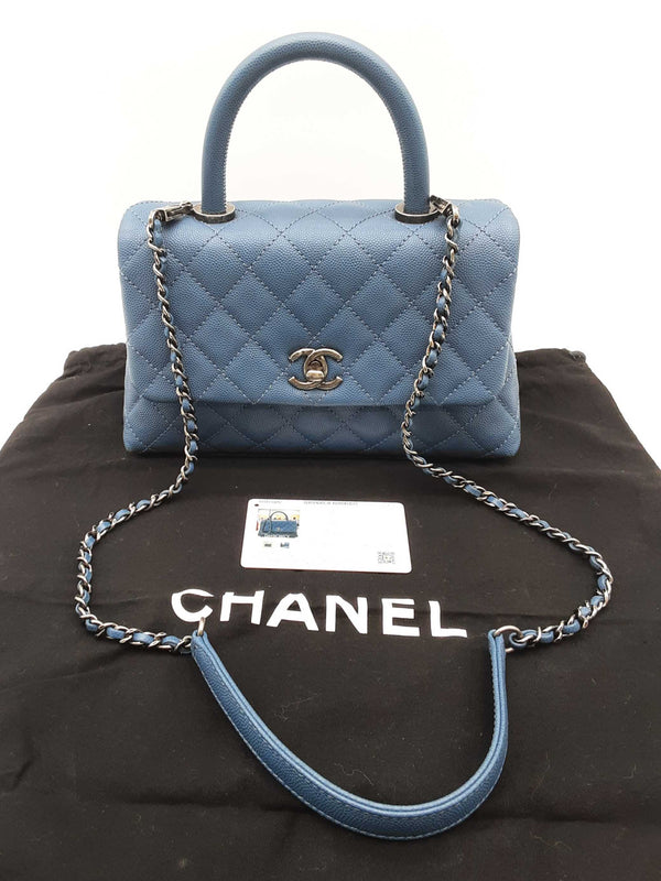 Chanel Coco Quilted Blue Caviar Leather Top Handle Crossbody Bag Do0325wrxzde